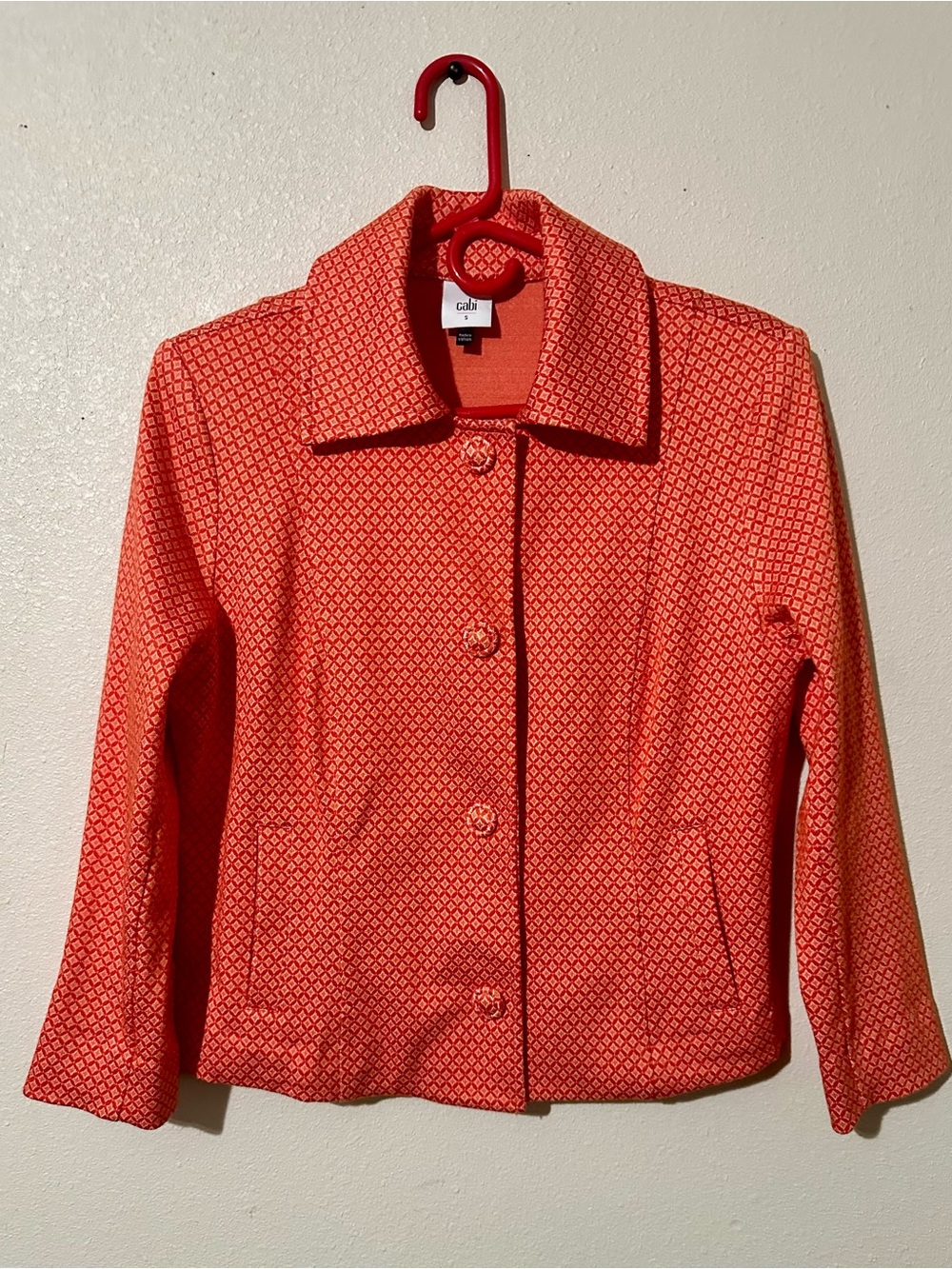 CAbi Coral Orange Patterned Button Jacket